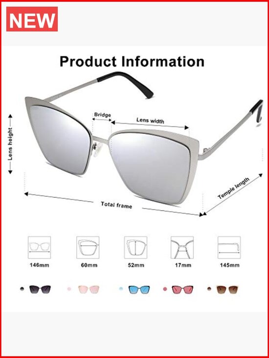 Cateye Sunglasses Mirrored Lens Metal Frame UV400 Protection